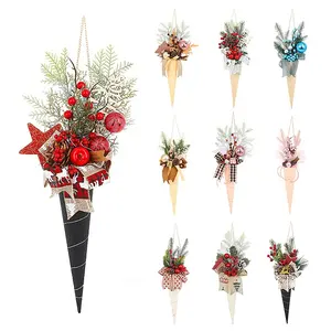 Christmas sweet cone pendant wall lamp LED light door hanging fireplace decoration bow knot ice cream cone Christmas glow decor