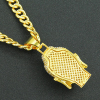 Collar con Colgante de Cabeza de Buda 3D con Incrustaciones de Circonitas, Chapado en Oro de 18K, Cadena Cubana, Joyería Masculina de Moda Bling Hip Hop para Fiesta o Regalo