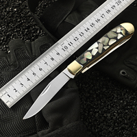 Couteau de poche pliant EDC à 2 lames pour l'extérieur, lames en acier 5Cr, couteau de survie pour le camping avec poignée en résine d'abalone et coupe-clous