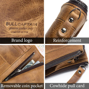 Portefeuille en cuir véritable BULLCAPTAIN pour hommes, porte-cartes vintage avec blocage RFID et poche à monnaie, sac à main décontracté pour tous les jours OEM ODM - Product Image 5