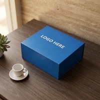 Boîte en papier rigide pliable avec rabat magnétique, logo personnalisé, bleu royal, doublure en éponge, emballage cadeau portable de luxe, pliable
