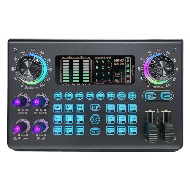 Multi-function Mixer Digital Sound Card BT USB Mixing Console Built-in 48V Phantom Power Live Mixer Sound Card Effect Device