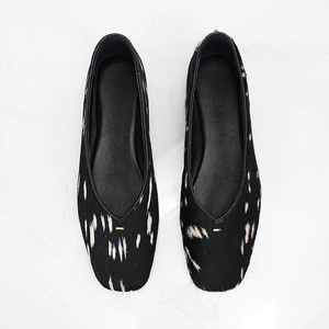 Horsehair Spotted Women's Square Toe Slip-On Zapatos planos de estilo maduro ligero inteligente Cuero genuino cómodo de moda - Product Image 5
