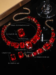 ブライダル4ピースセット人気クリスタルラインストーンネックレスブレスレットリングスタッドイヤリング女性用ジュエリーセット - Product Image 6