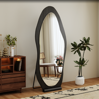 Miroir pleine longueur vintage avec cadre en bois, forme asymétrique, autoportant ou mural, pour chambre à coucher, décoration intérieure, service d'échantillons