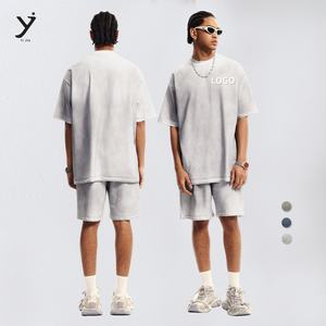 ชุดกางเกงขาสั้นแขนสั้นคอกลมทรงหลวมเปิดไหล่ปล่อยกรดชุดสตรีทแวร์ตามสั่ง - Product Image 1