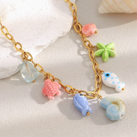 Pendentif en céramique coloré motif poisson marin, style européen et américain, en acier inoxydable plaqué or 18 carats, fait main, pour collier DIY