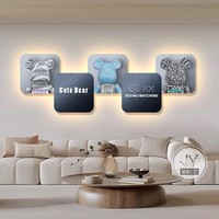 Tableau mural lumineux LED en porcelaine cristalline, motif Ours Violent de style dessin animé, tendance nordique pour salon, écologique
