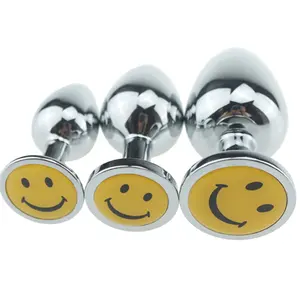 Três tamanhos rosto sorridente aço inoxidável plugs anais adultos brinquedos sexuais brinquedos anais Próstata massagem Adulto produtos Butt