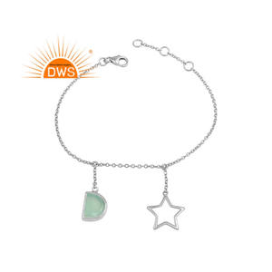 Aqua Chalcedony Gemstone Bracelet Star Charm Designer Sterling Fine Silver Chain Bracelet Jewelry Manufacturer - Product Image 1