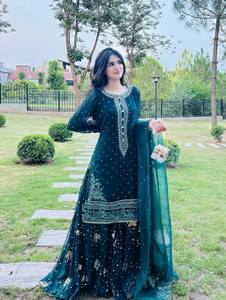 Nouvelle collection 2025 Fatema Fashion : Salwar Kameez Dupatta en soie Georgette à broderies modernes et riches, séchage rapide, idéal pour le travail, les mariages et les fêtes - Product Image 3