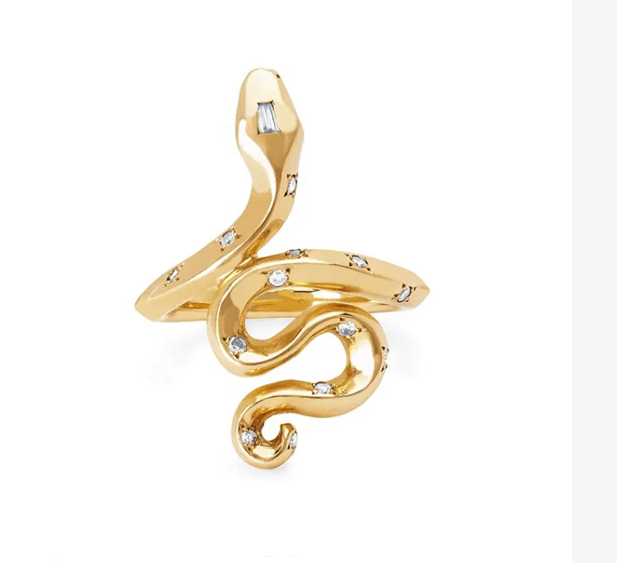 Anello da serpente aperto personalizzato Vintage placcato in oro 18 carati da donna anello in acciaio inossidabile con gioielli animali in acciaio inossidabile con diamanti Cz