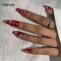 Faux ongles Easywell personnalisés rouges en gel souple avec boîte acrylique, ongles artificiels de luxe à presser pour Noël