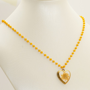 ZOGXIN Heart-Shaped Pendant Necklace Gold Beaded Chain With Dandelion Charm For Women Daily Wear Gift Jewelry - Product Image 4