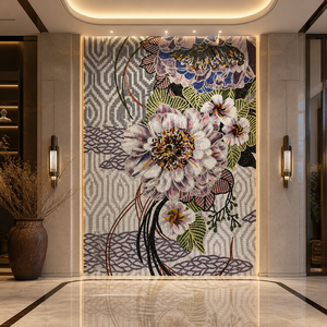 <span class=keywords><strong>Mosaico</strong></span> in <span class=keywords><strong>Vetro</strong></span> con Fiori Viola Stile Europeo, Spessore 4mm e Forma Irregolare per Pareti Interne di Ville - Product Image 1