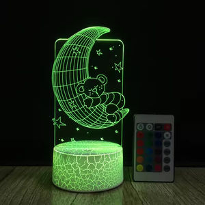 Lampada da Tavolo 3D <span class=keywords><strong>Moon</strong></span> <span class=keywords><strong>Bear</strong></span> con Luci LED Colorate a Cambio Graduale, Controllo Touch e Telecomando, Creativa Lampada da Tavolo LED 3D - Product Image 1