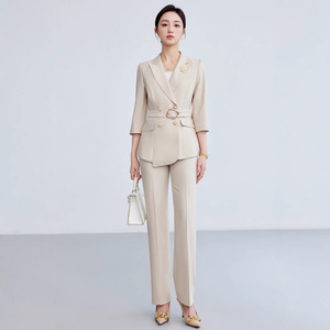 Women's Elegant Three Quarter Sleeve Suit Set Blue Blazer High-End Professional Commuting Anti-Wrinkle Polyester Worsted Summer - Product Image 2