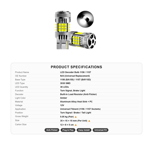 หลอดไฟ LED 3030 36SMD ป้องกันไฟกระพริบเร็วเกินไป ไม่มีข้อผิดพลาด CANBUS รุ่น 1156 1157 7440-7443-3156-3157 สำหรับไฟเลี้ยวและไฟเบรกในรถยนต์ - Product Image 4