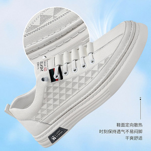 Zapatos Casuales de Verano para Hombre, Transpirables, de Malla, Sin Cordones, con Punta Redonda, Blancos, Estilo Deportivo, con Patrón Geométrico y Suela de Goma - Product Image 4