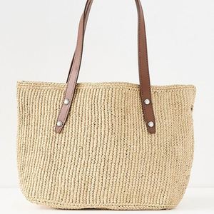 <b>Small</b> Daily Tote Custom Women Straw Bags Summer Autumn Beach Woven Shoulder Bag Raffia Leather Trim Travel Mini <b>Purse</b> Open - Product Image 1