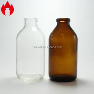 Bottiglia di vetro per infusione farmaceutica 250ml 500ml bottiglia di vetro trasparente ambrato bottiglia di vetro Iv con tappo in alluminio tappo in gomma