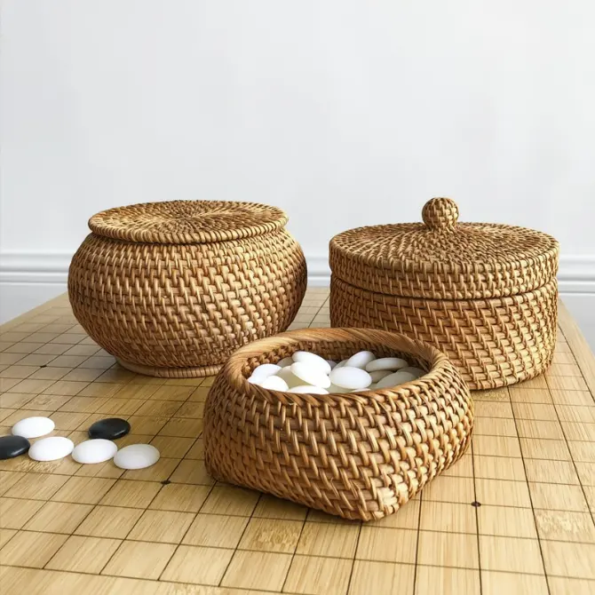 Mây Dệt Trái Cây Lưu Trữ Giỏ Vòng Wicker Khay Bánh Mì Bánh Ngọt Giỏ Trang Chủ Lưu Trữ Đồ Trang Sức Giỏ