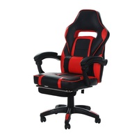 Chaise de jeu PC de course avec repose-pieds pour ordinateur Massage du dos haut inclinable Nouveau design en cuir noir et rouge LED RGB Light