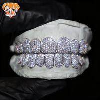 Grillz en Argent S925 Entièrement Pavé de Moissanite VVS, pour Dents Supérieures et Inférieures, Bijoux Dentaires Personnalisés, Accessoire Hip Hop Rapper Streetwear