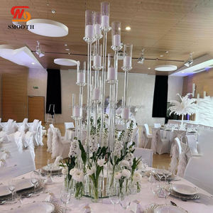 Smooth High Quality 9 Arm <b>Gold</b> Clear Crystal Candelabra Wedding Table Centerpiece with Mirror Design 130cm From China - Product Image 1