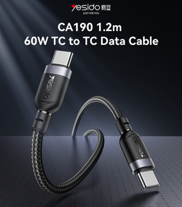 YesIDo CA190 1.2M PD 60W ชาร์จเร็ว Type-C ถึง Type-C สูงสุดด้วยสายเคเบิลข้อมูลแบบถัก480Mbps - Product Image 2