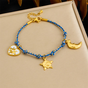 European American Style Braided Cotton Rope <b>Bracelet</b> With Star Heart <b>Moon</b> Pendant For Women Zinc Alloy Jewelry Gift - Product Image 1
