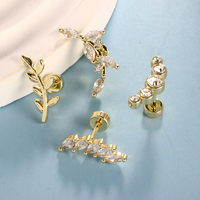 Pendientes de Acero Inoxidable y Cobre con Zirconia para Piercing Daith, Lobe, y Tipo Stud de Base Plana, Joyería para Mujer para Fiesta