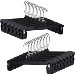 Perchas de Plástico Negras para Pantalones, Perchas Extensibles para Faldas, Perchas Delgadas para Ropa con Clips para Armario - Product Image 3
