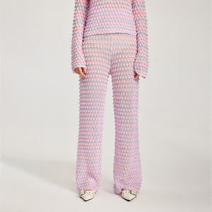 लाउंज नरम पोशाक स्वेटर पैंट महिलाओं गुलाबी स्वेटर मल्टीकोटेड बुना स्वेटर सेट - Product Image 3