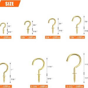 Eye Slip Hook Set 120pcs Gold Carbon Steel Self Tapping Screw Cup Hooks For Lamp DIY Hanging - Product Image 1