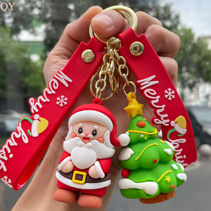 QY Cute Christmas PVC Keychain Santa Claus Christmas <b>Tree</b> Rubber Key Ring Holiday Gift Ornament for Family Friends - Product Image 4