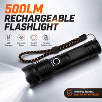 Lampe torche laser blanche zoomable 10W, 5 modes SOS, batterie 1500mAh 18650, rechargeable Type-C, en aluminium aéronautique, pour extérieur