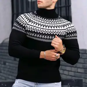 Herbst und Winter retro Hochhalsausschnitt lange Ärmel gestrickt Mode Herrenbekleidung Strickpullover Pullover Herren Übergröße HerrenPullover