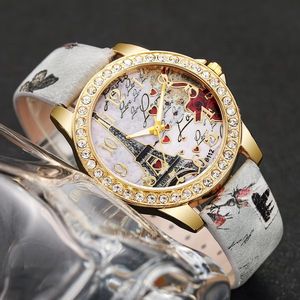 Châu Âu Mỹ Phụ Nữ Sang Trọng Của Thạch Anh Đồng Hồ Kim Cương-Nạm <span class=keywords><strong>Eiffel</strong></span> Tháp 40Mm Đường Kính Quay Số Cho Quà Tặng Vành Đai Đồng Hồ Vòng Đeo Tay - Product Image 4