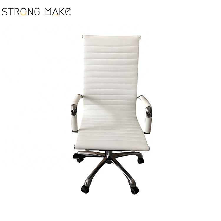 Classic Design white high back leather PU black ribbed polish aluminum leg office chair with wheel