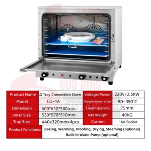 Four à convection électrique commercial à 4 plateaux, équipement de boulangerie, fonction vapeur, circulation d'air chaud, four de boulangerie - Product Image 2