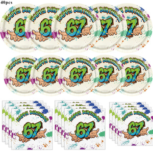 Set <span class=keywords><strong>di</strong></span> Articoli per Festa <span class=keywords><strong>di</strong></span> Compleanno 67 Anni con Graffiti, Piatti e Tovaglioli <span class=keywords><strong>di</strong></span> Carta per Uomini e <span class=keywords><strong>Donne</strong></span>, Decorazioni per 67° Compleanno - Product Image 1