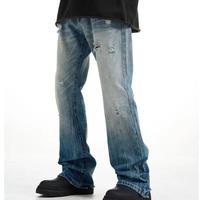 Jean évasé tendance pour homme, délavé et déchiré, style vintage, coupe bootcut, en denim, pour le quotidien et le streetwear