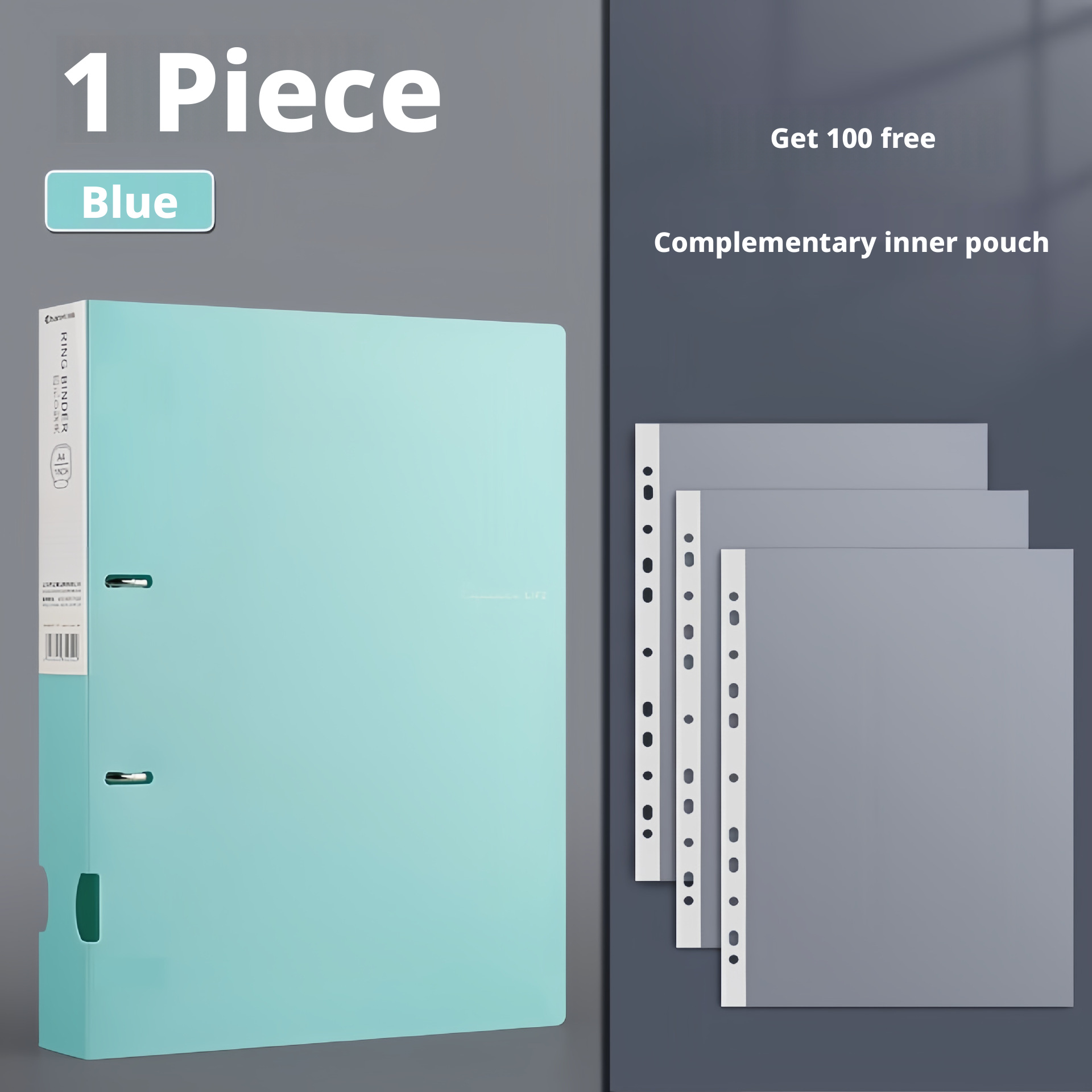 Dossier bleu 2 trous avec 100 sachets à feuilles mobiles