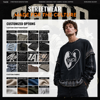 Sweat à capuche zippé TaiDe personnalisé 450GSM, délavage vintage, broderie ton sur ton, coupe courte et carrée, effet usé, OEM ODM, usine de vêtements de haute qualité