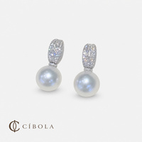 Boucles d'oreilles pendantes en or 18 carats OEM avec diamants de laboratoire ovales et perles de culture blanches des mers du Sud australiennes 13-14 mm – Bijoux de luxe sur mesure