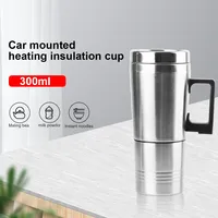 Tasse Chauffante pour Véhicule, Bouilloire Électrique de Voyage pour Camping en Acier Inoxydable 12V/24V 300ml, Accessoires Auto