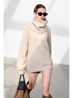 Ensemble deux pièces vintage en cachemire pur à 100 % pour femme, col rond, cache-cou amovible, tricot épais, épaules tombantes, coupe ample