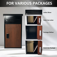 Boîte de livraison de colis extérieure pour la maison, boîte à lettres antivol Ttlock, boîte de réception de courrier en bois noir, boîte de réception de colis