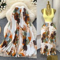 Jupe longue plissée à imprimé floral multicolore pour femme, taille haute élastique, coupe évasée décontractée, vente en gros